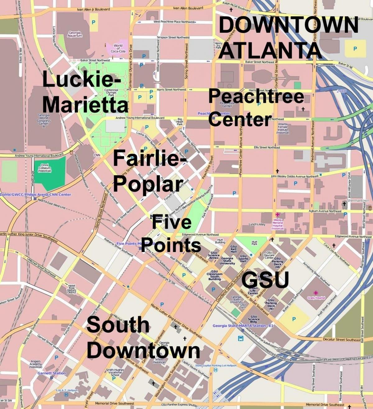 harta e në qendër të qytetit Atlanta