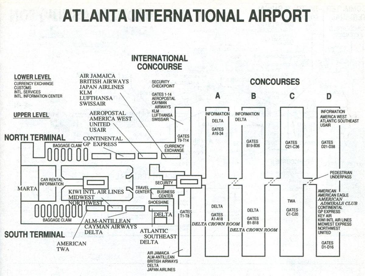 Atlanta aeroporti ndërkombëtar terminal hartë