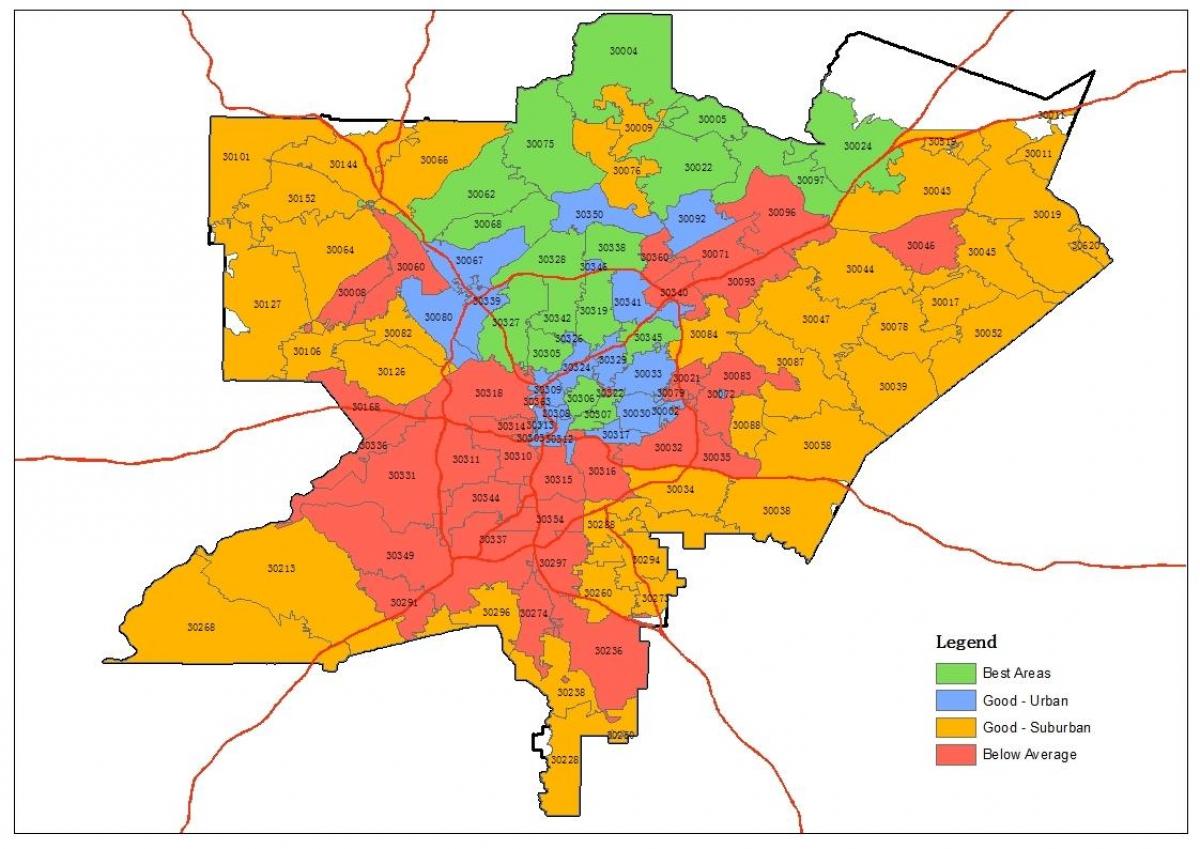 Atlanta zonën kodi zip hartë